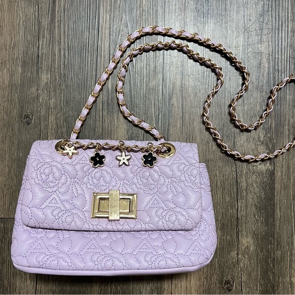 Aldo Lavander Quilted Crossbody Bag Golden Double Shoulder Strap Chain - Picture 4 of 17